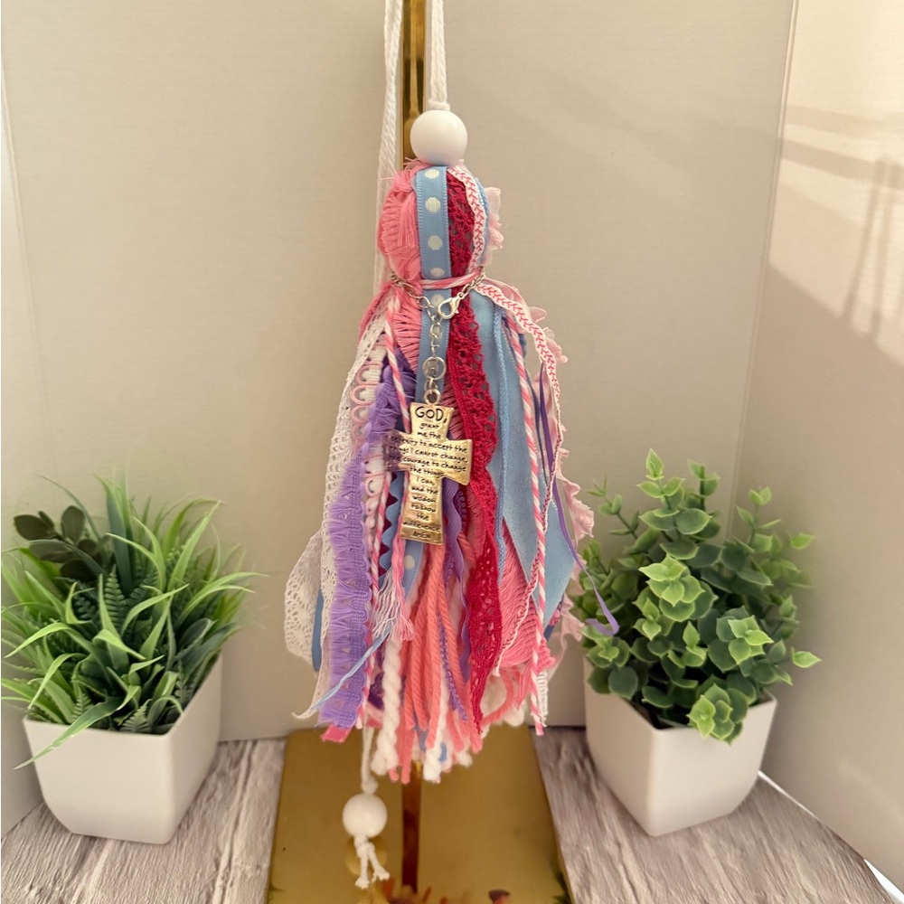 Pink multi color ribbon Bible or book tassel, Hanging Charm